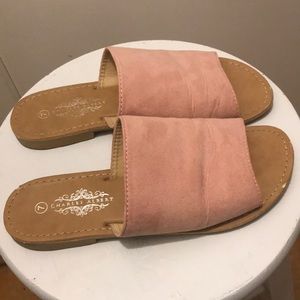 Pink Suede Slide-On Sandals - 7